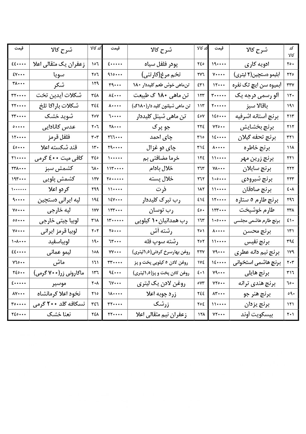 لیست قیمت مهر 97 برای سایت 1