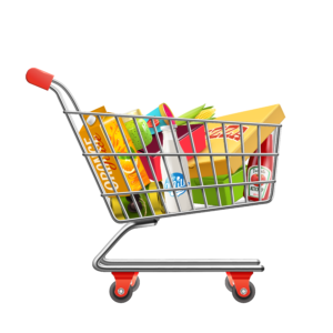 Shopping supermarket cart with products on transparent background PNG 1